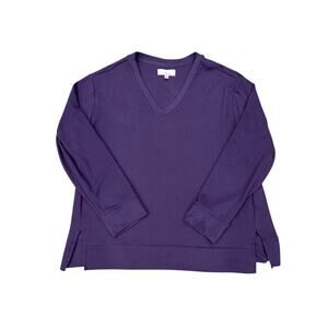 Cuddl Duds Purple Stretch Waffle Knit Long-Sleeve V-Neck Soft Warm Top